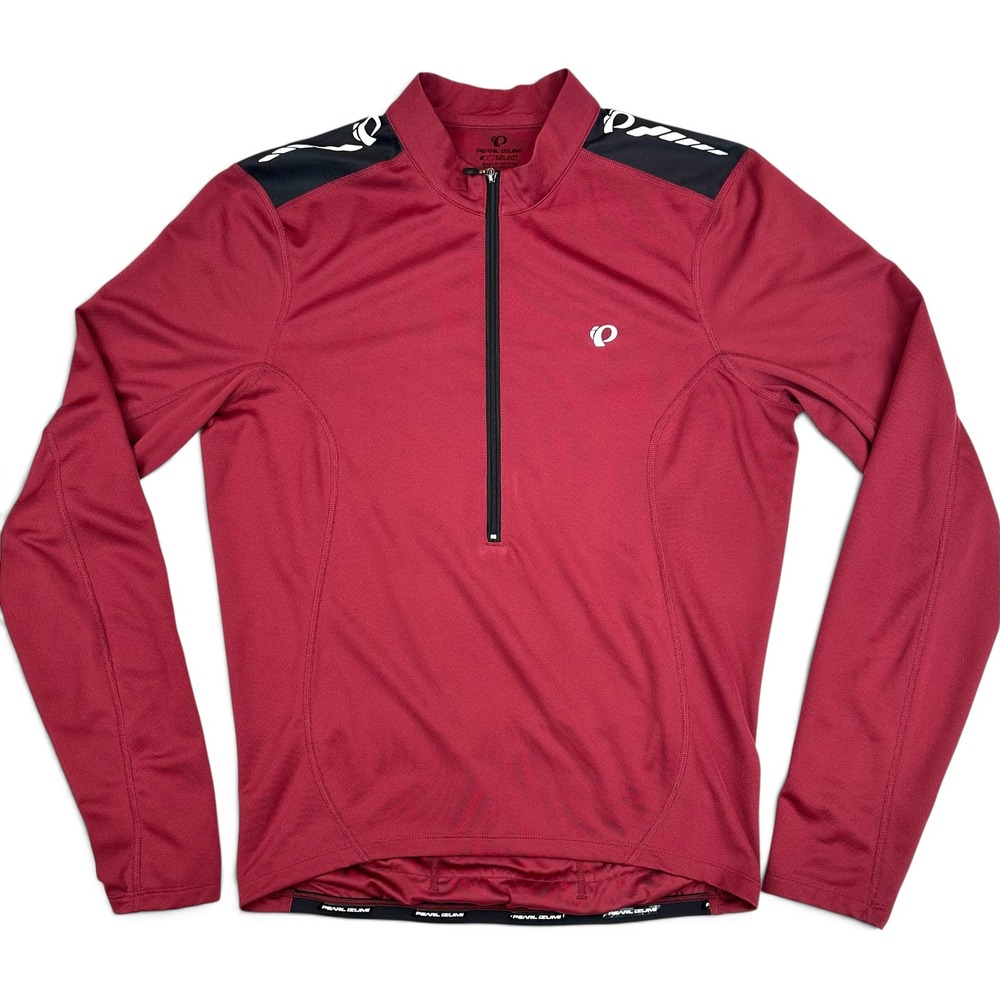 Pearl Izumi Quest LS Cycling Jersey Men M Red Black Long Sleeve 1/2 Zip 11121409